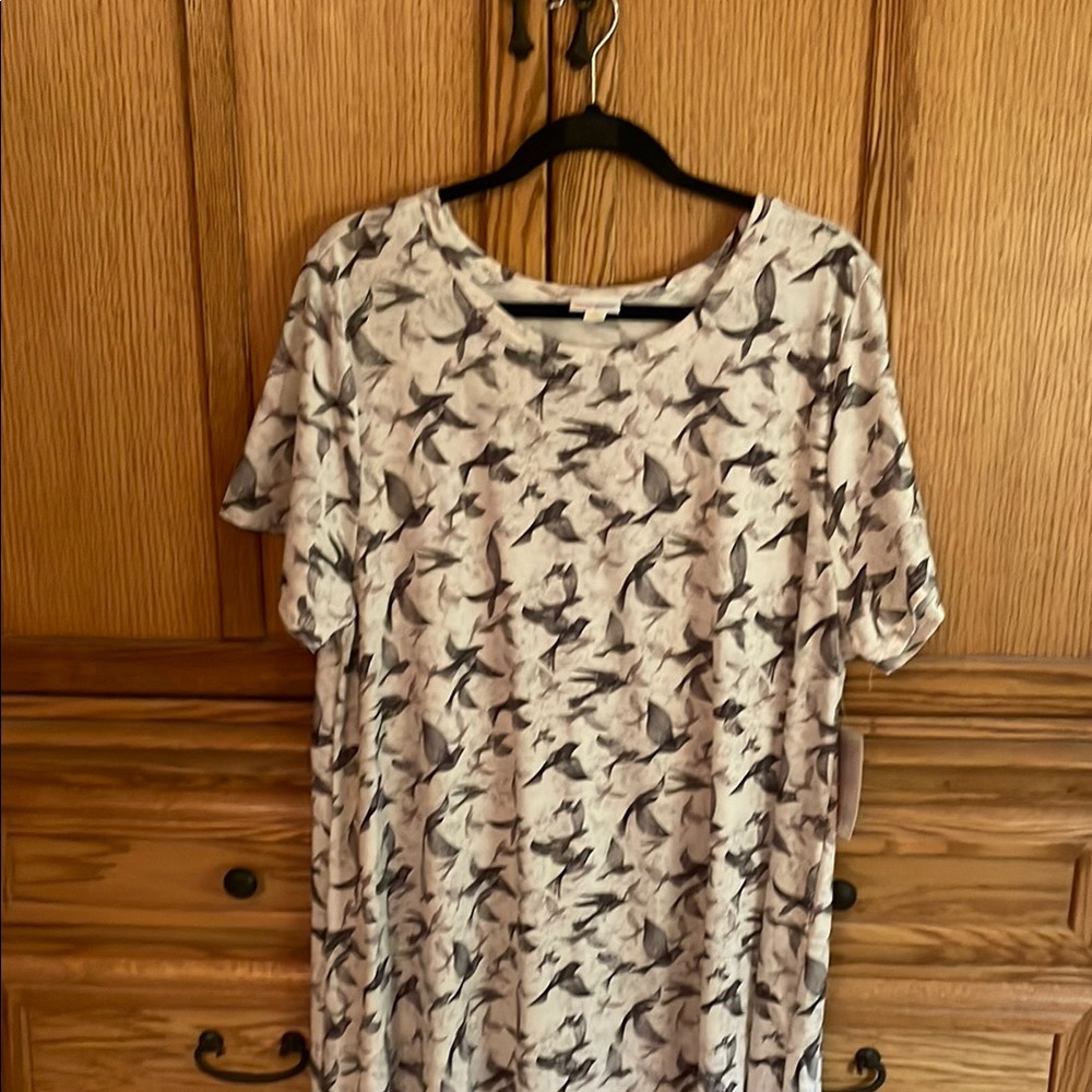 LuLaRoe High Low Dress with Bird Print in Black and White
